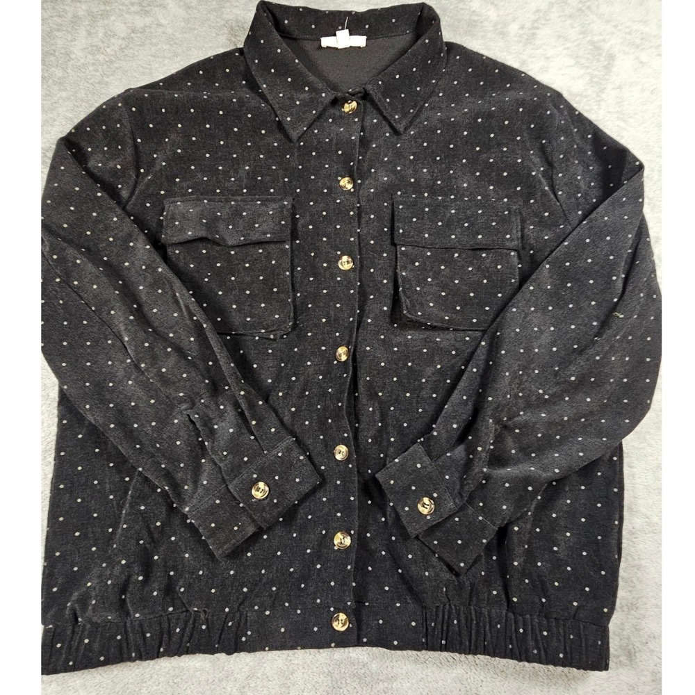 Easel Womens Polka Dot Button Front Jacket Size‎ M Black Gold Button Utility